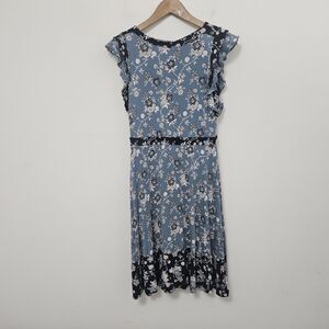 LOFT Women's Blue Floral Sleeveless Short Stretch Comfort Dress Size 2P